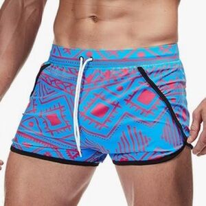 AIMPACT Retro Swim Booty Board Shorts Lined Vintage Print Blue Pink Size Large